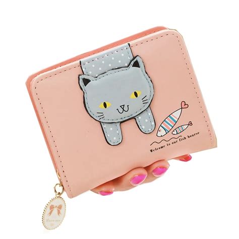 Women Cute Cat Wallet Short Zipper Hasp Teenage Girl Wallet Brand