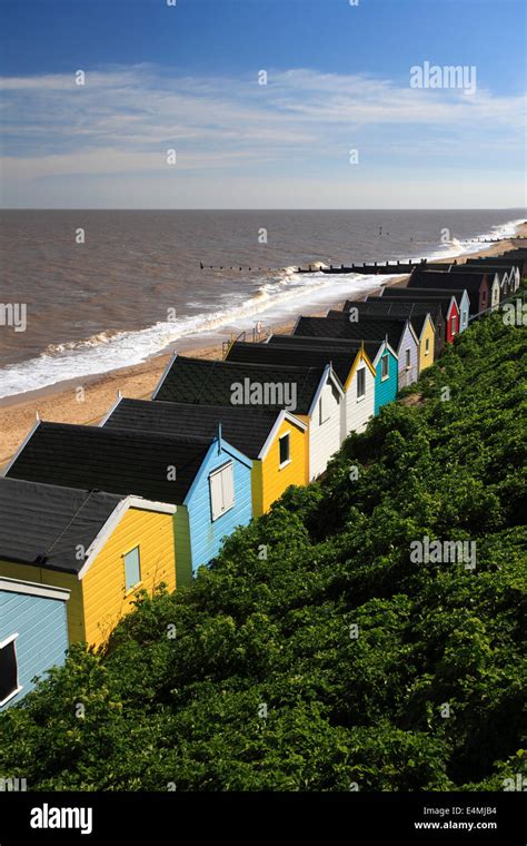 Colourful Wooden Beach Huts On The Promenade Southwold Town Suffolk