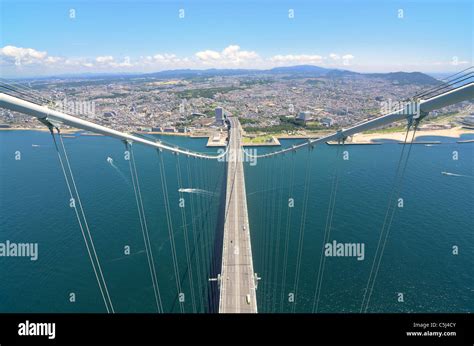 Akashi Kaikyo Bridge In Kobe Japan Viewed From Nearly 300 Meters Up