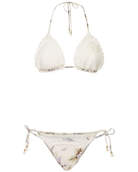 Zimmermann Jude Crochet Triangle Bikini In White Lyst Uk