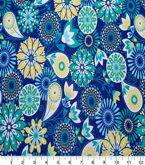 Quilter S Showcase Cotton Fabric Medallion Floral Navy Yellow JOANN