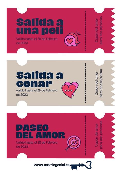 A4 Cupones De San Valentin Salidas Y Paseos En Pareja Ilustrativo Rosa