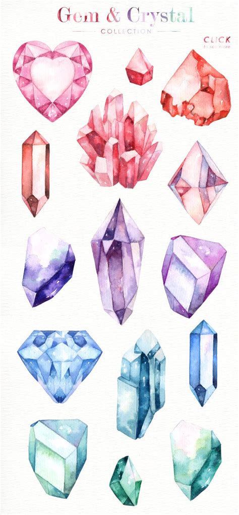 Gem And Crystal Watercolor Collection Diamonds Crystals Etsy Polska