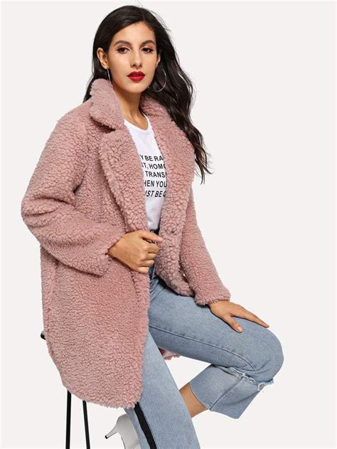 Shein Solid Faux Fur Teddy Coat Shopstyle Teddy Faux Fur Coat