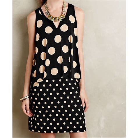 Maeve Anthro Layered Davina Dress Polka Dot Black Tan Gem