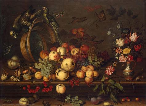 Oil Painting Replica Still Life With Fruits Shells And Insects