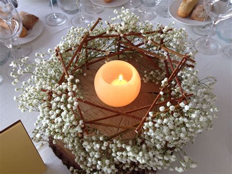 Estructura De Troncos Con Paniculata Y Velas Centros De Mesa