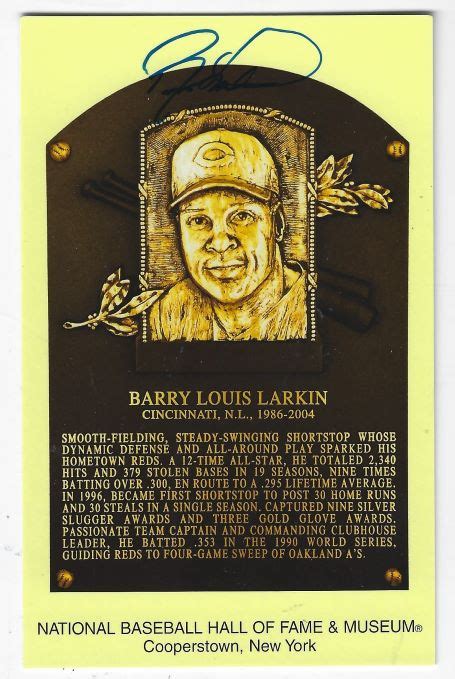 Autograhed Barry Larkin Hall of Fame Gold Plaque - Main Line Autographs