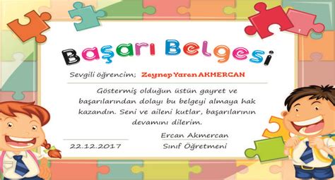 Başarı Belgesi Örneği 207 Düzenlebilir Ercan Akmercan Eğitim