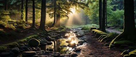 Premium Photo Forest Glow Rays Of Sunlight Passing Through The Trees