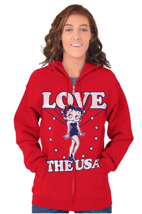 Betty Boop Cartoon Love The Usa Zip Hoodie Sweatshirt Women Brisco