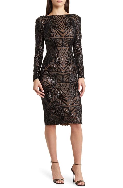 Dress The Population Emery Long Sleeve Sequin Cocktail Dress Nordstrom