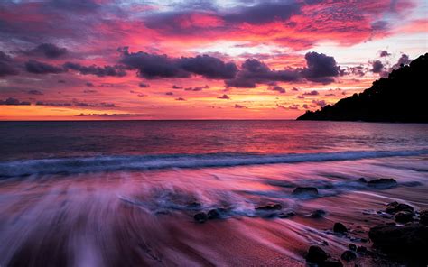 HD wallpaper: Earth, Sunset, Beach, Horizon, Pink, Purple, Rock, Sky | Wallpaper Flare