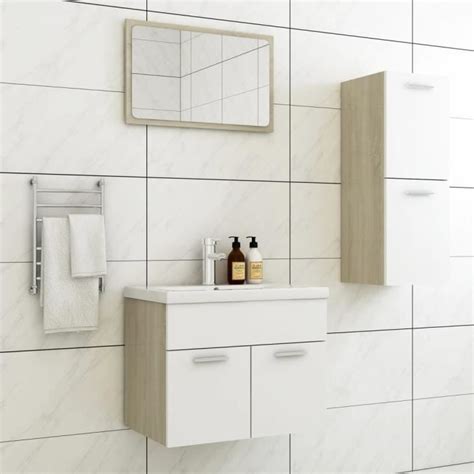 Dioche Ensemble De Meubles De Bain Blanc Et Ch Ne Sonoma Agglom R Yw