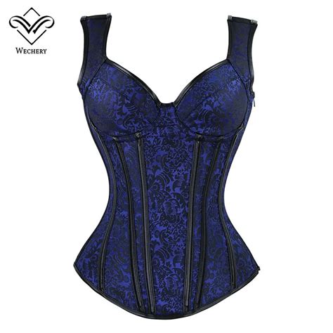 Wechery Women Steampunk Corset Sexy Push Up Zipper Corselet Lace Up