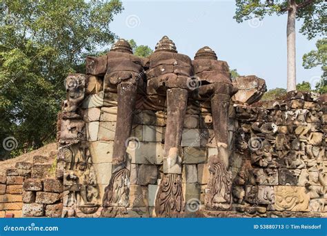 Terrace Of The Elephants At Angkor Wat Historical Complex Stock Image