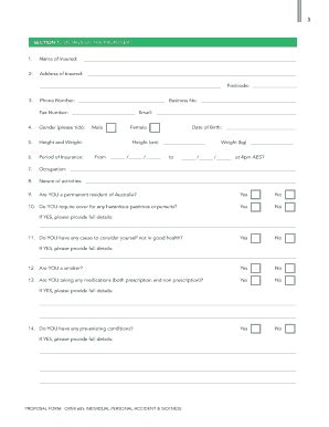 Fillable Online Proposal Form Over S Individual Personal Accident