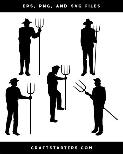 Farmer with Pitchfork Silhouette Clip Art