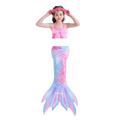 Girls Mermaid Tail Swimwear With Monofin Childrens Beach Costume Bikini