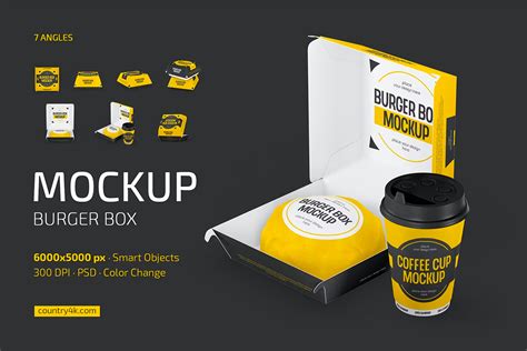 Burger Box Mockup Set Logo Ps Uigui