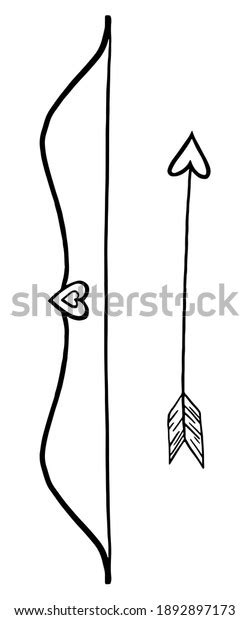 Doodle Cupids Bow Arrow Hand Drawn Stock Vector Royalty Free