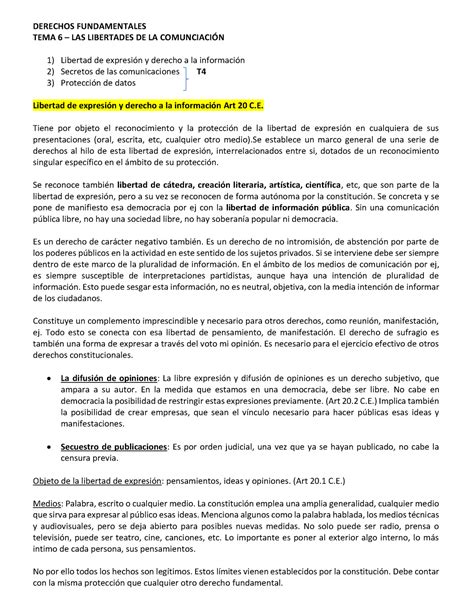 TEMA 6 Consti 3 Apuntes 6 DERECHOS FUNDAMENTALES TEMA 6 LAS