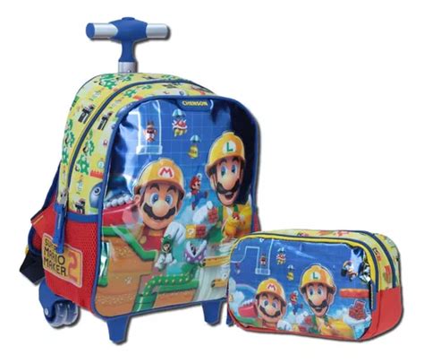 Kit Mochila Con Ruedas Kinder Y Lapicera Chenson Mario Bros Mario Maker