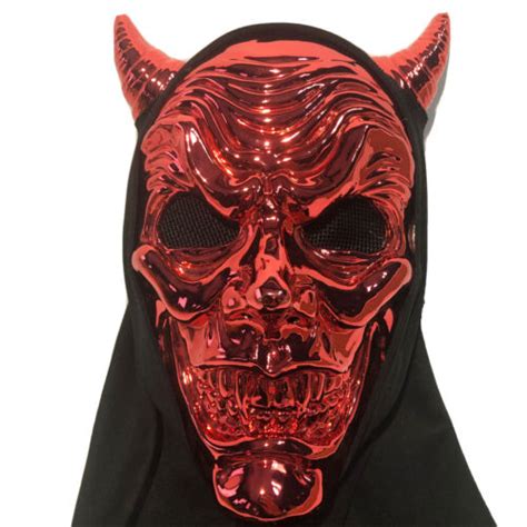 Metallic Red Devil Demon Horns Halloween Party Mask With Hood Costume Decoration Ebay