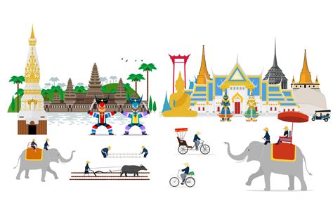 Thailand Land Of Smile And Landmarks Travel Concept Vector Art