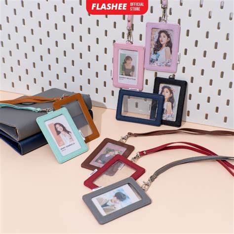 Jual Flashee Id Card Holder Plastik Name Tag Mika Leyna Lanyard Kulit