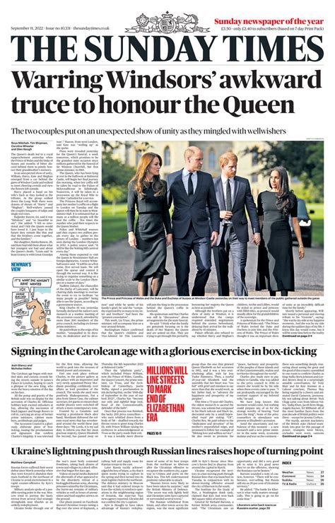 Sunday Times Front Page 11th Of September 2022 Tomorrows Papers Today