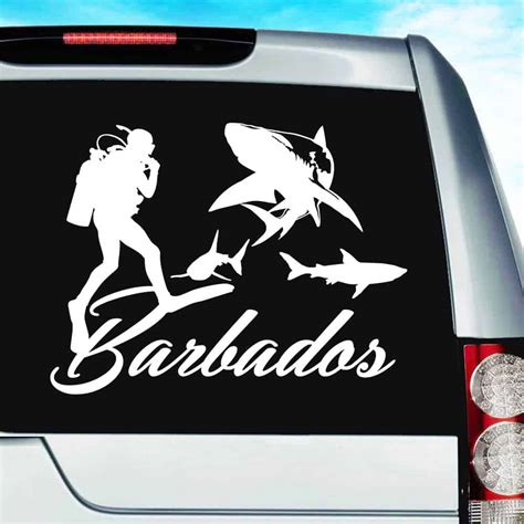 Barbados Scuba Diver & Sharks Vinyl Car Window Decal Sticker