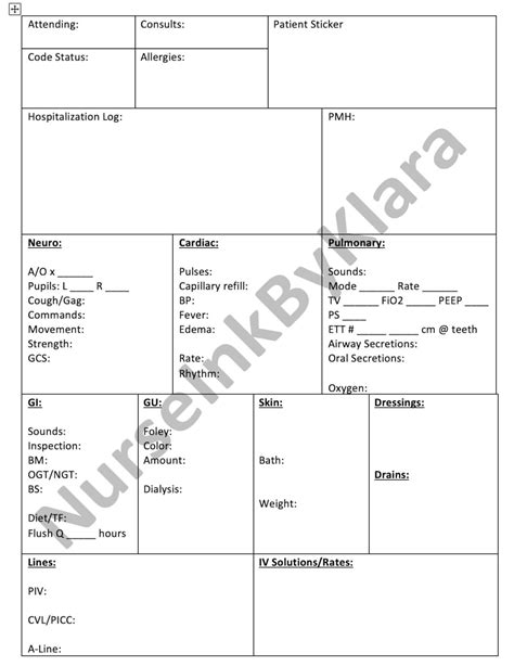 Icu Nurse Report Sheet Etsy