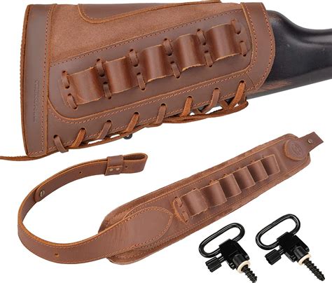 Waynes Dog Leather Shotgun Shell Holder Buttstock With Gun Sling For