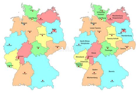 Colorido Mapa Político De Alemania Con Capas Claramente Separadas