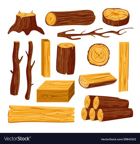 Cut Raw Wood Trunks And Planks Of Pine Oak Tree Vector Image