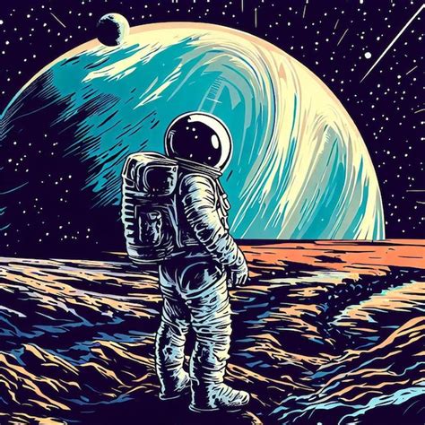 Premium AI Image An Astronaut Standing On A Rocky Terrain With A View