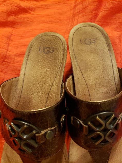 Ugg Sandals Cork Wedge Thong Slide Bronze Leather Siz Gem