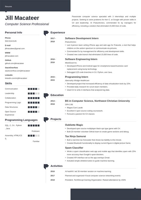 Computer Science Cs Resume Template Examples For