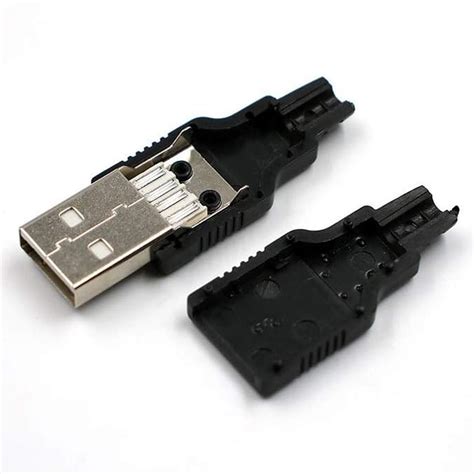 Conector A Reo Usb Tipo A Macho Con Bota Negro Para Ensamblar Cable