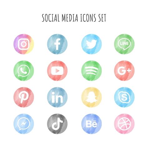 Premium Vector Watercolor Social Media Icons Set Isolated On White