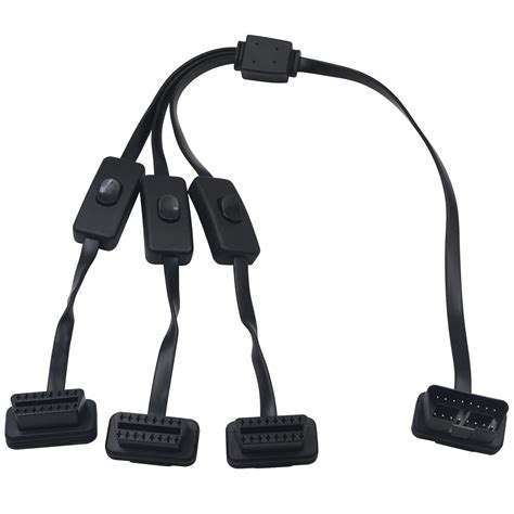 Duttek Obdii 1 To 3 Y Splitter Cable 2ft60cm Rihght Angle Obd2 Extension Cable 16pin Male To