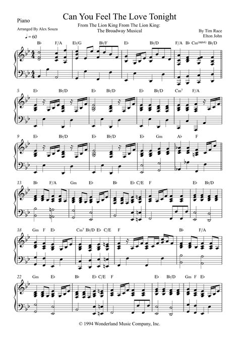 Can You Feel The Love Tonight Arr Alex Souza By Elton John Sheet Music For Easy Piano At