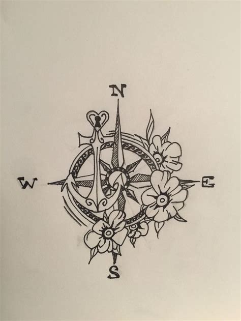 Compass Anchor Flower Tattoo Idea