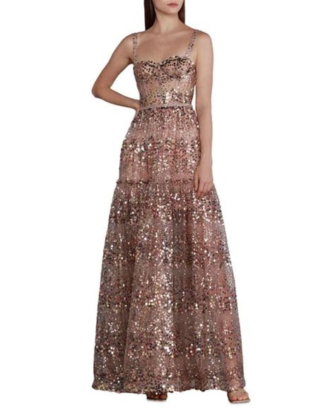 Bronx And Banco Synthetic Midnight Gold Sequin Sweetheart Gown In