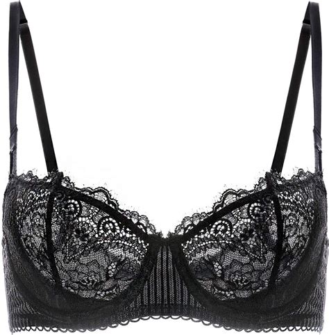 Dobreva Womens Balconette Push Up Bra Sexy Lace See Through Plus Size Underwired Bras Black