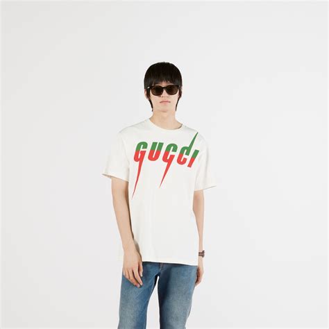 White Cotton T Shirt With Gucci Blade Print Gucci® Us