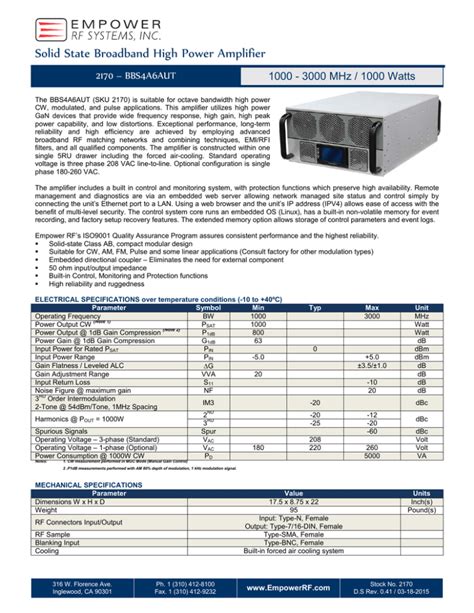 Solid State Broadband High Power Amplifier