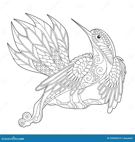 Cute Beautiful Bird Doodle Style Black And White Background Funny Bird Coloring Book Pages