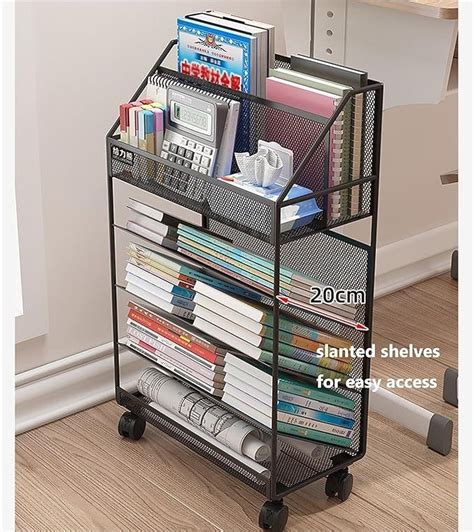 Movable Bookcase With Wheels Layer Open Metal Multfunctional